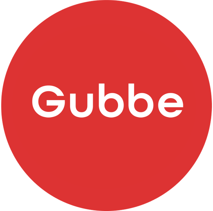 Gubbe logo in red and white